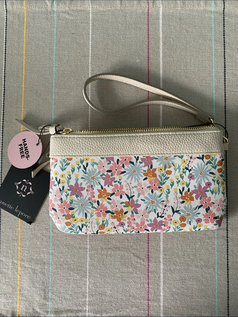 Nanette Lepore Wristlet Clutch - Cream w Pink Yellow Green Floral Print NWT